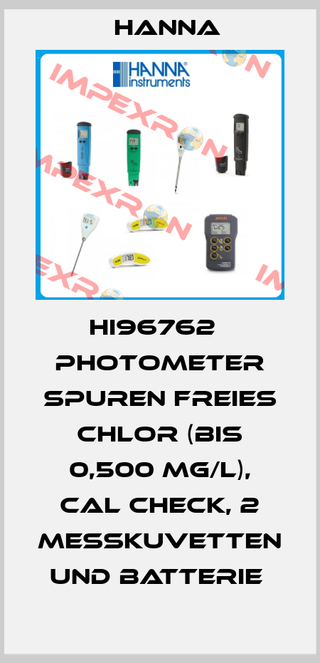 HI96762   PHOTOMETER SPUREN FREIES CHLOR (BIS 0,500 MG/L), CAL CHECK, 2 MESSKUVETTEN UND BATTERIE  Hanna