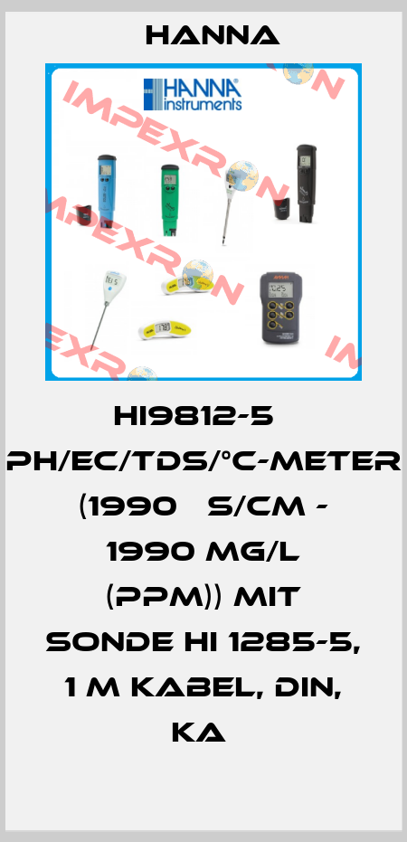 HI9812-5   PH/EC/TDS/°C-METER (1990 µS/CM - 1990 MG/L (PPM)) MIT SONDE HI 1285-5, 1 M KABEL, DIN, KA  Hanna