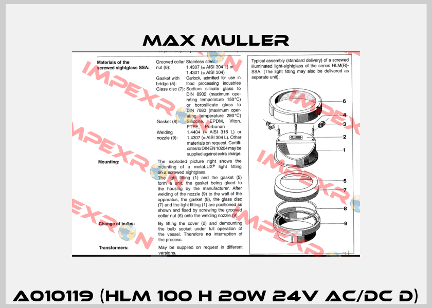 A010119 (HLM 100 H 20W 24V AC/DC D) MAX MULLER